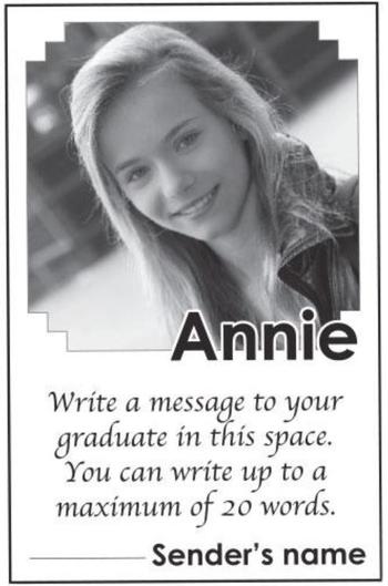 Grad tab sample photo, a girl named Annie
